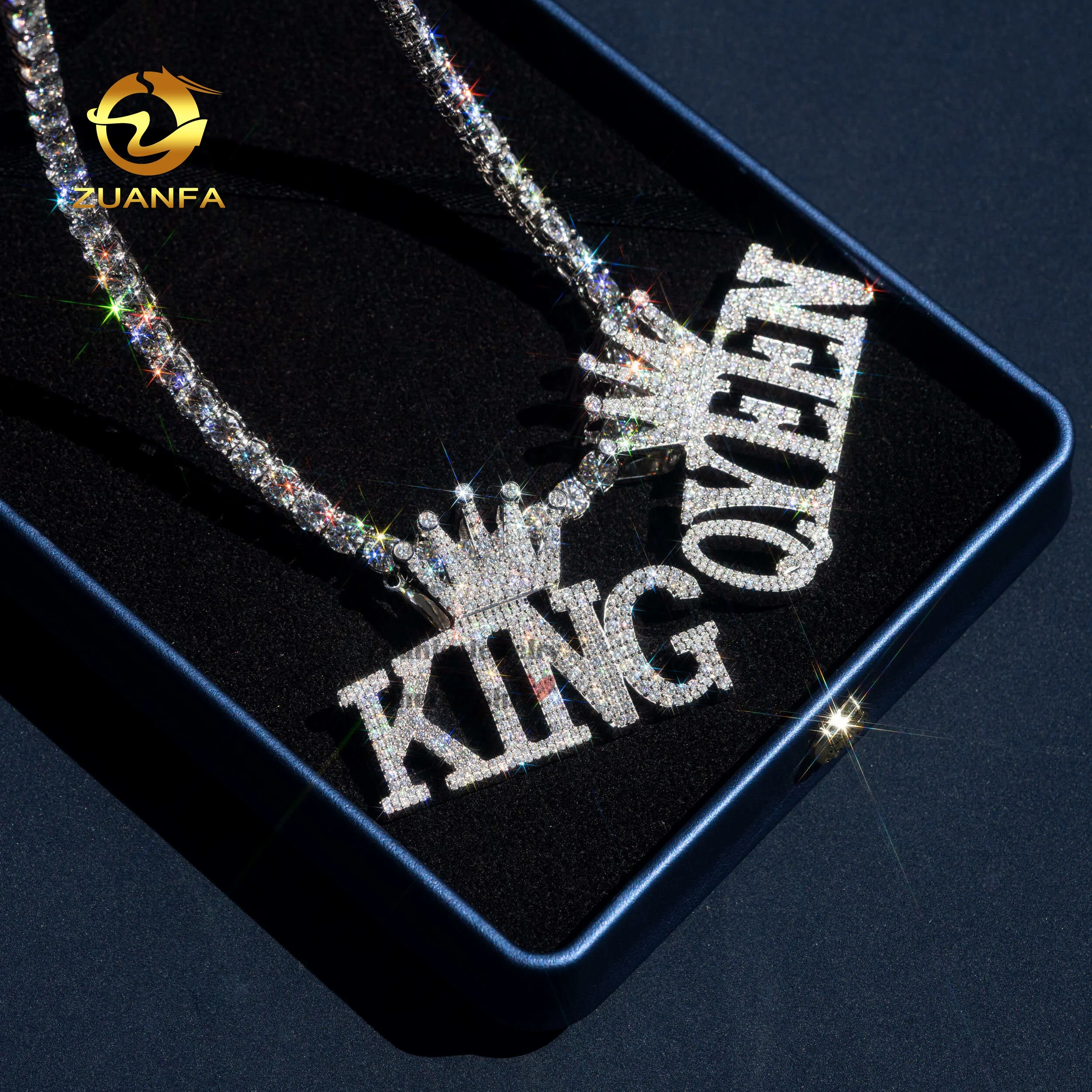 

925 Sterling Silver Hip Hop VVS Moissanite Diamond Iced Out Name Pendant King Queen With Crown Bail