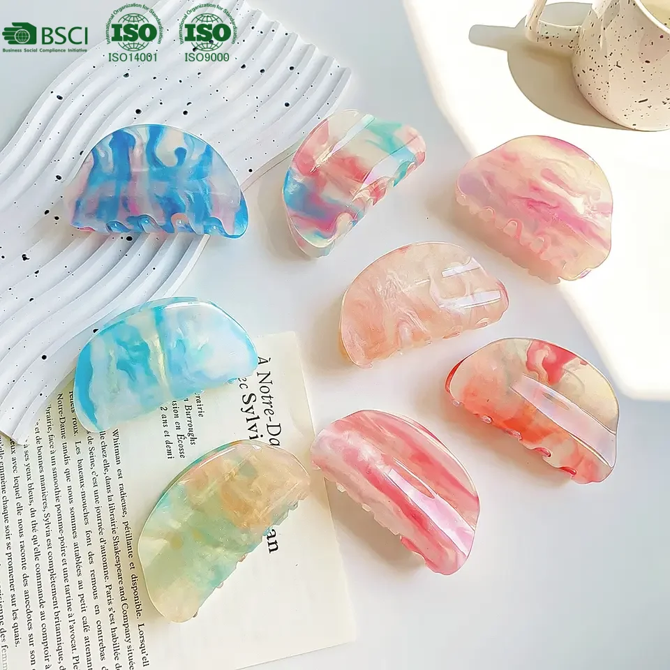 

YJL New Style Colorful Semicircular Design 8cm Acrylic Fashion Hair Claw For Girls Hair Clips Shiny Hair Claw Clips