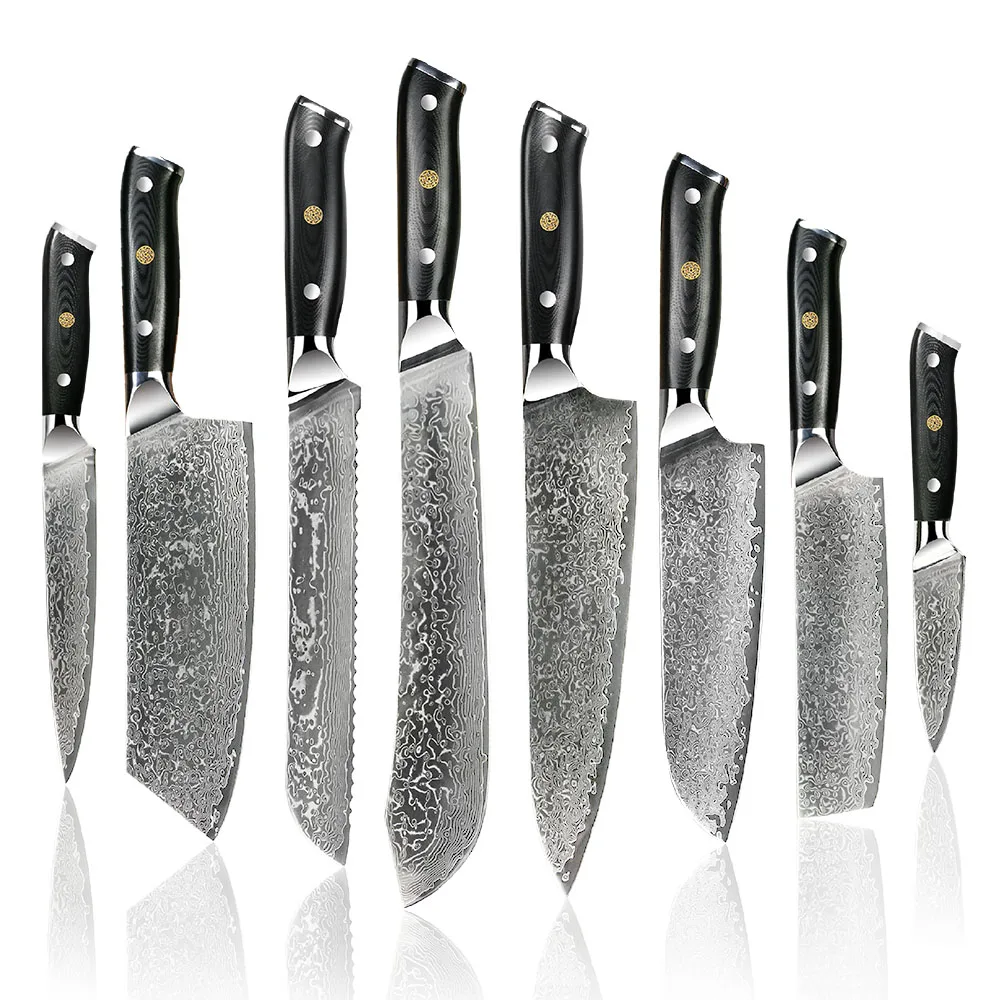 

11pcs high end vg10 full tang kitchen damascus knife set