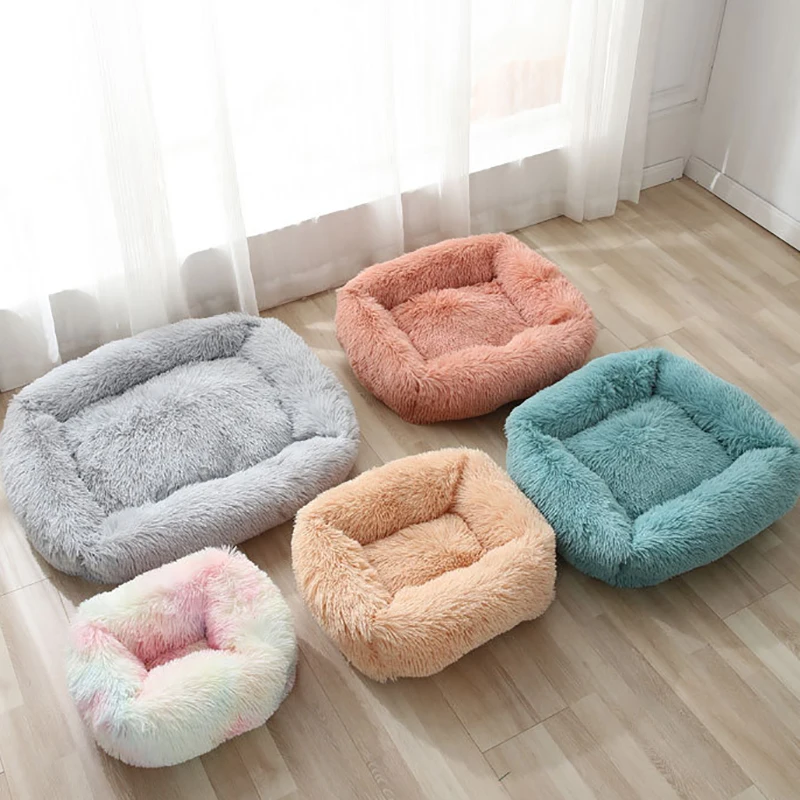 

Square Dog Bed Long Plush Solid Color Pet Beds Cat Mat For Little Medium Large Pets Super Soft Winter Warm Sleeping Mats