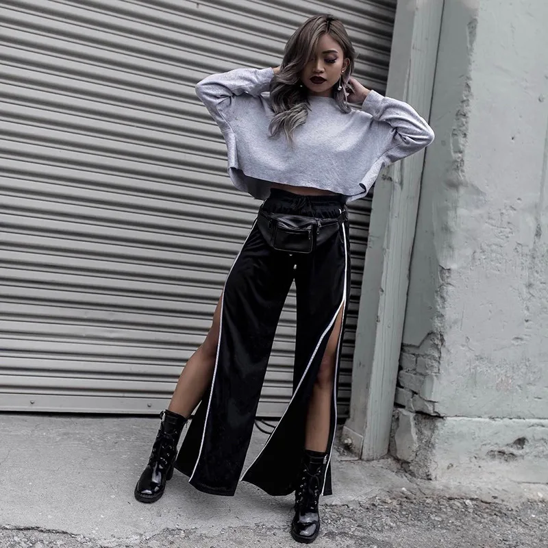 

Contrast Wide Leg Slit Women Pants Sexy High Waist, Customized
