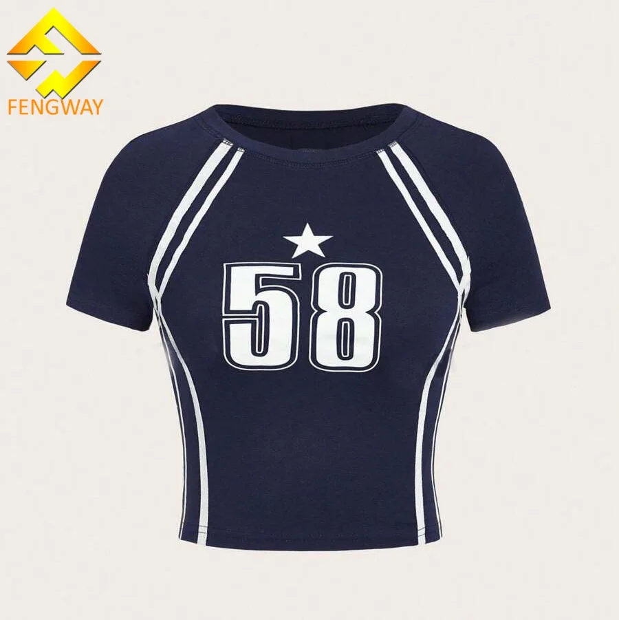 V Neck Loose Slimming Crop Top Letter Print