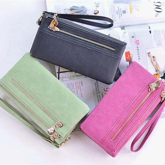 

New Design Women Wristlet Leather Wallet With Zipper Large Capacity Ladies Handbag Phone Coin Purse Credit Card Holder Wallets, Multi