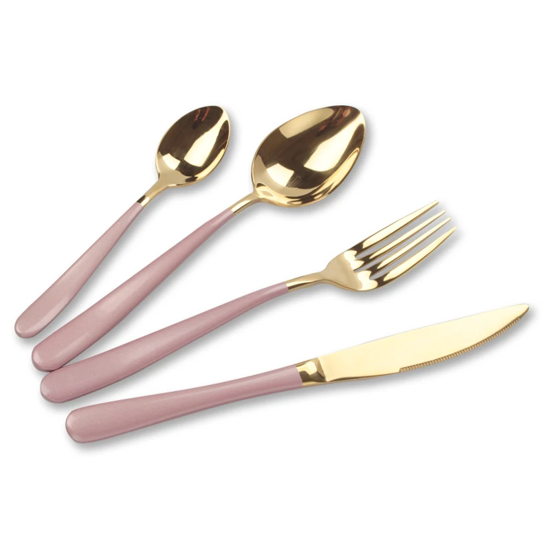 

High quality Stainless Steel Tableware Set Gold Pink Luxury Wedding Utensils Dinnerware Set