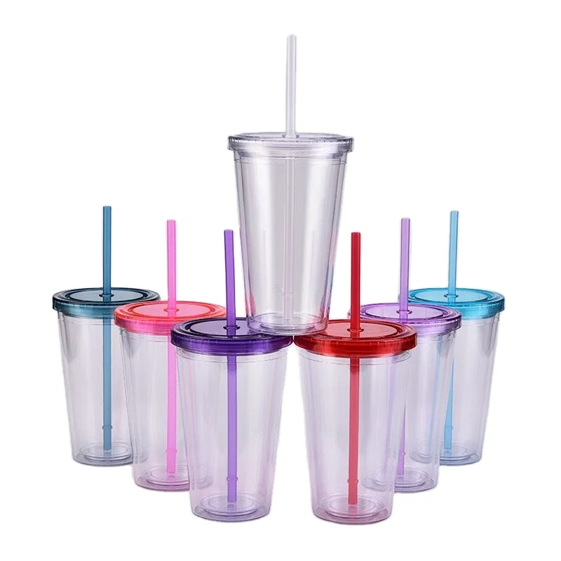 

Multicolor lid custom tumbler cup logo 16oz double wall tumbler coffee cup plastic tumbler cups in bulk