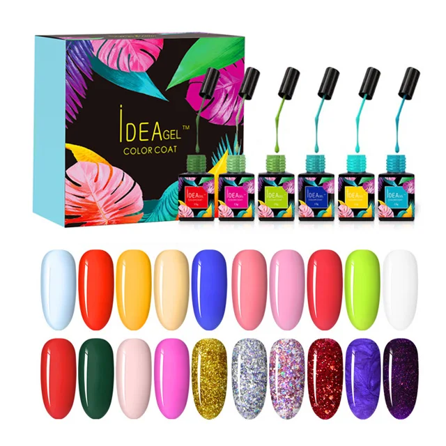 

IDEA Manicure Nail Art Salon Uv Gel Color Coat Long Wear No-wipe Top coat Kit 15ml 6pcs/kit Gel Nail Polish Set, 648colors