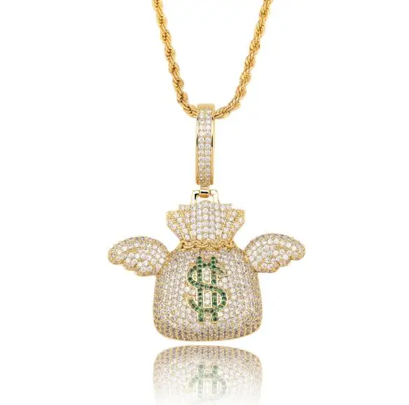 

New hip hop Pocket Wallet and zircon super personality Necklace, Silver/gold