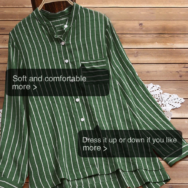 

Kemeja Wanita Lengan Panjang Saree Blouse Readymade Fashion Casual Long Sleeve Lapel Vertical Striped Blouse, Shown