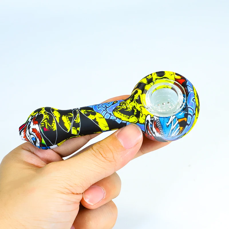 

UKETA wholesale colorful smoking accessories silicone smoking pipe weed with glass bowl, Multi colors