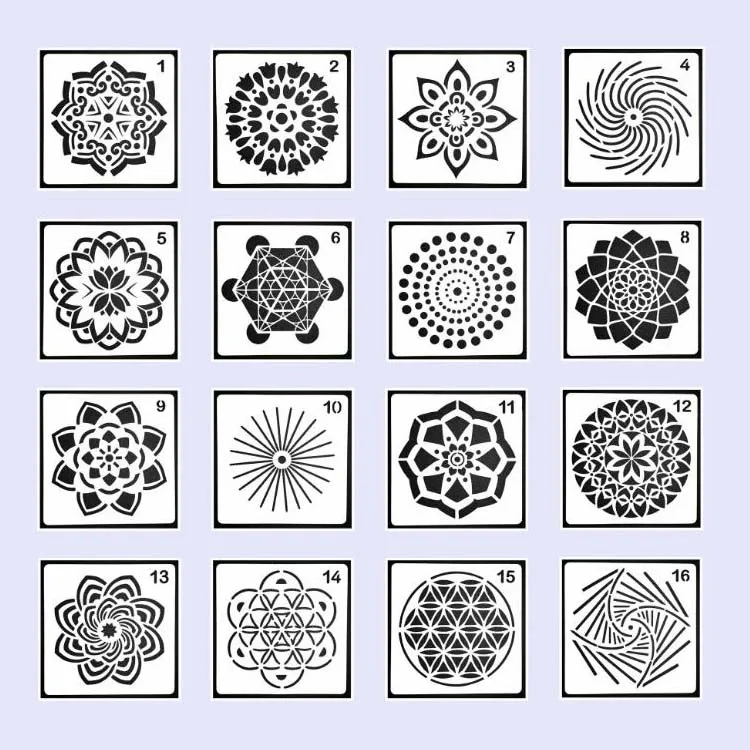 
Wholesale PET Wall Decor Stencil Set Painting Stencil 16 pcs Reusable Mandala Stencils 