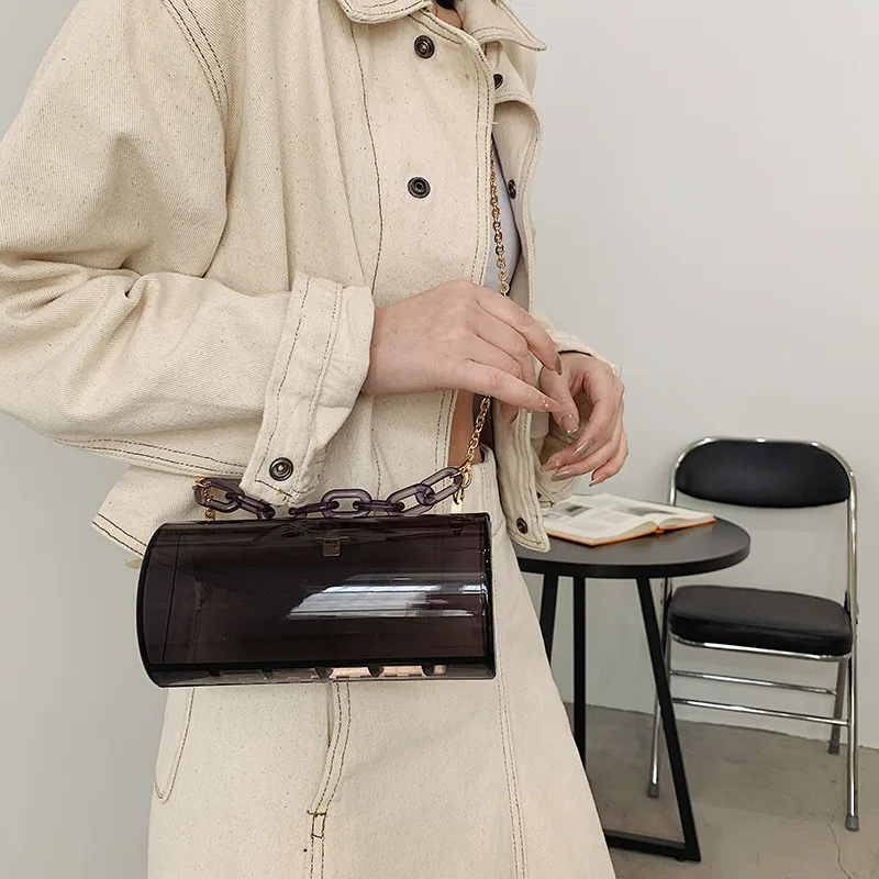 

2021 New Hot Sell Box Bags Women Transparent Jelly Bucket Purses Shoulder Small pvc handbag women