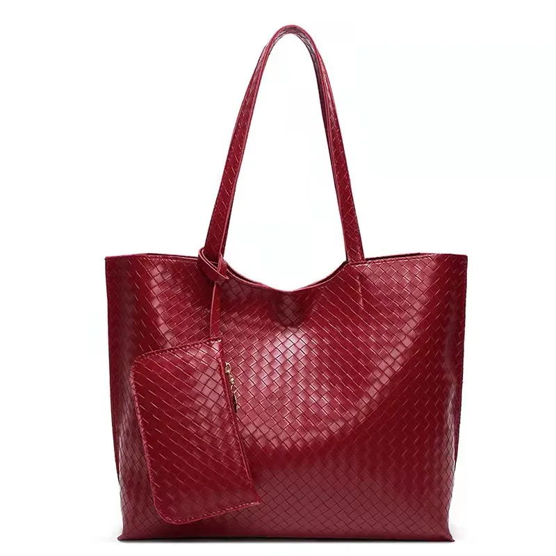 

High quality Wholesale fashion wove PU leather handbags stylish tote bag big ladies hand bag, Red/black/pink/brown/gray/blue