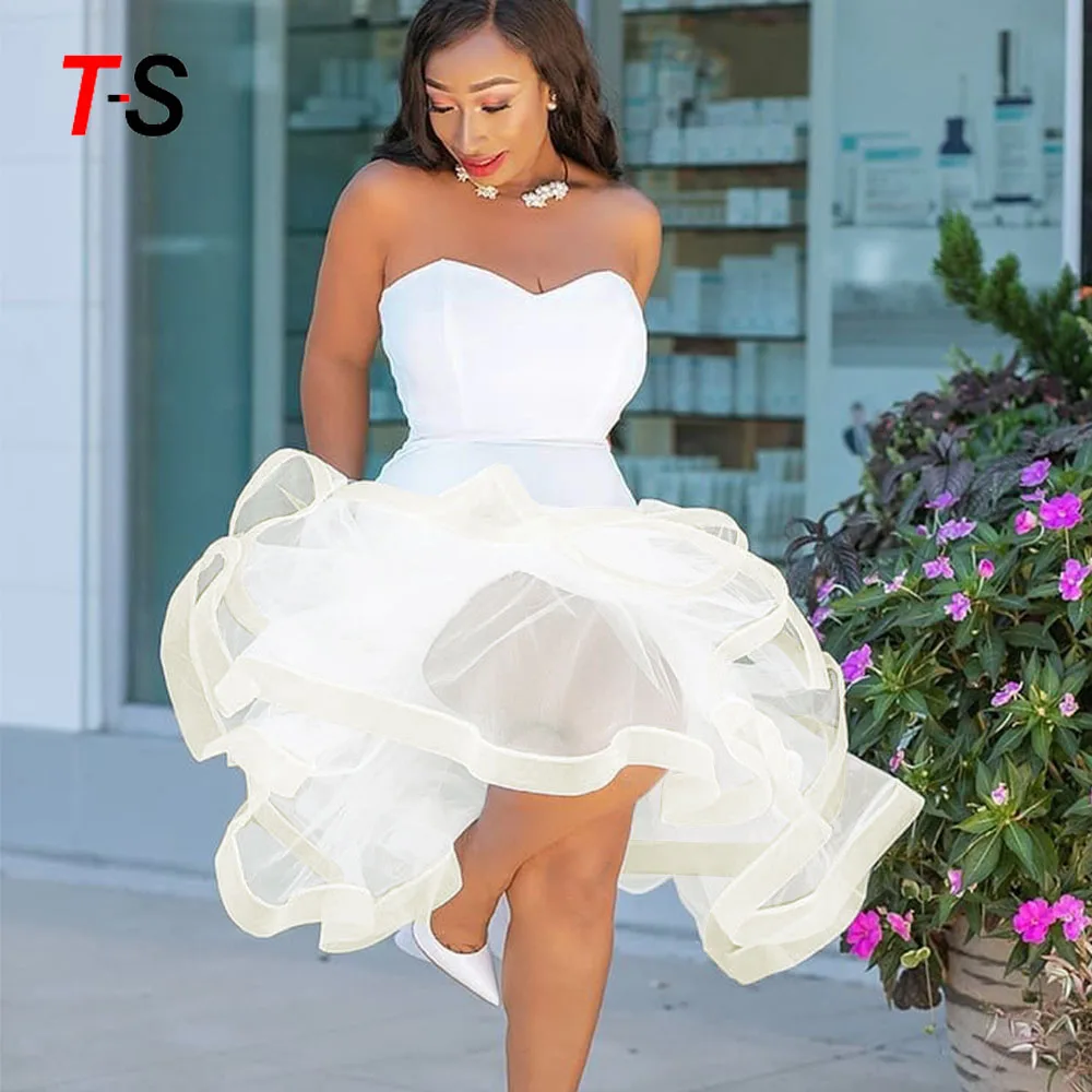 

New Sexy Strapless Pure Color Toasting Wedding Dress Mesh See-through Bag Hip Fishtail Pompous Skirt, White