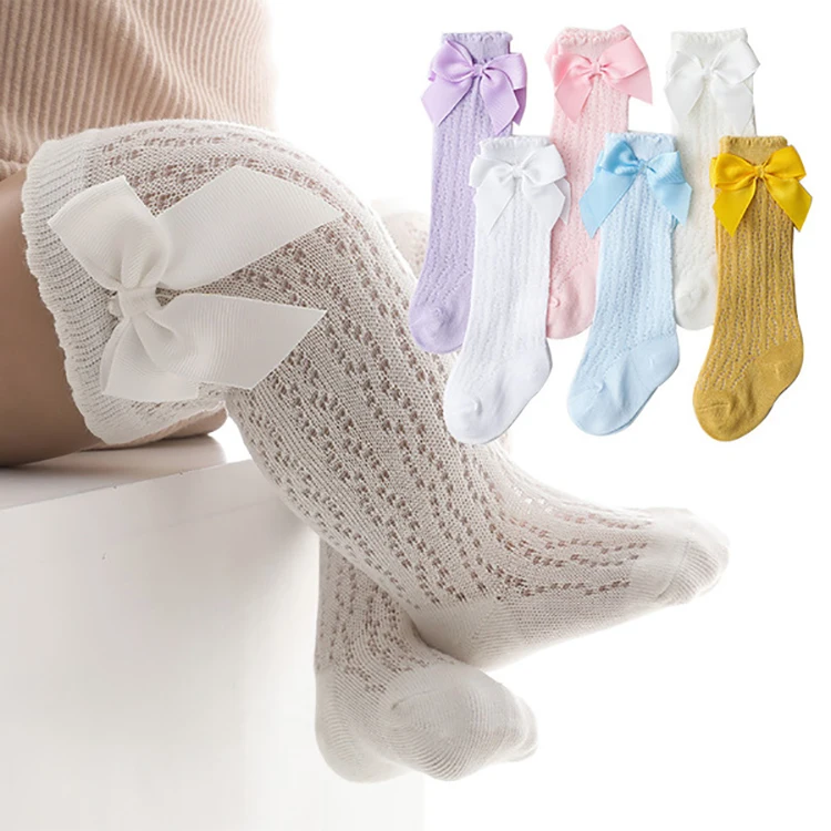 

New Style Summer Cotton Bow Newborn Socks Anti Non-slip Kids Baby Girl Sock White Knee High Socks Baby, As picture shows