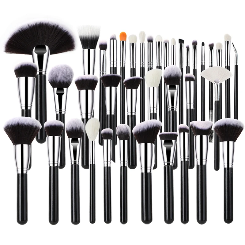 

DIY luxury private label eco friendly gothic 40pcs black wooden pro makeup brush set vegan brushes for make up
