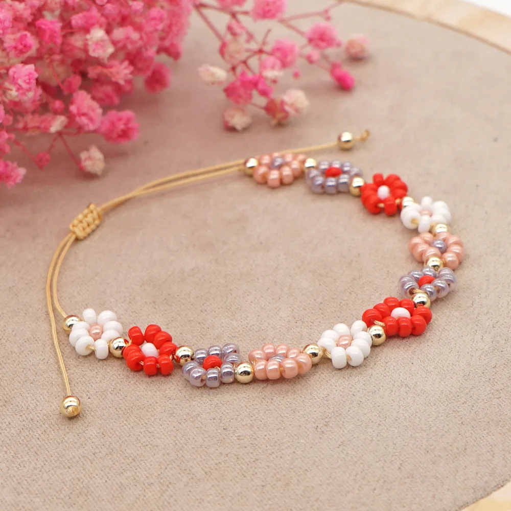 

handmade japanese glass seed miyuki delica bead daisy flower beads charm bracelets adjustable bracelet jewelry wholesale, Mix