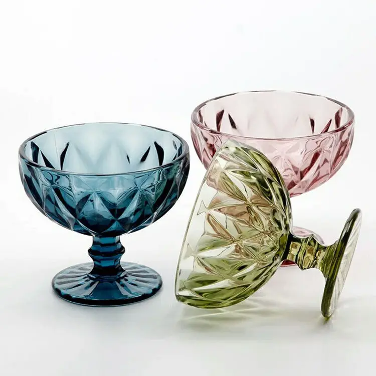 

10oz glasses heat resistance glass goblets embossed vintage colored glass cup 300ml