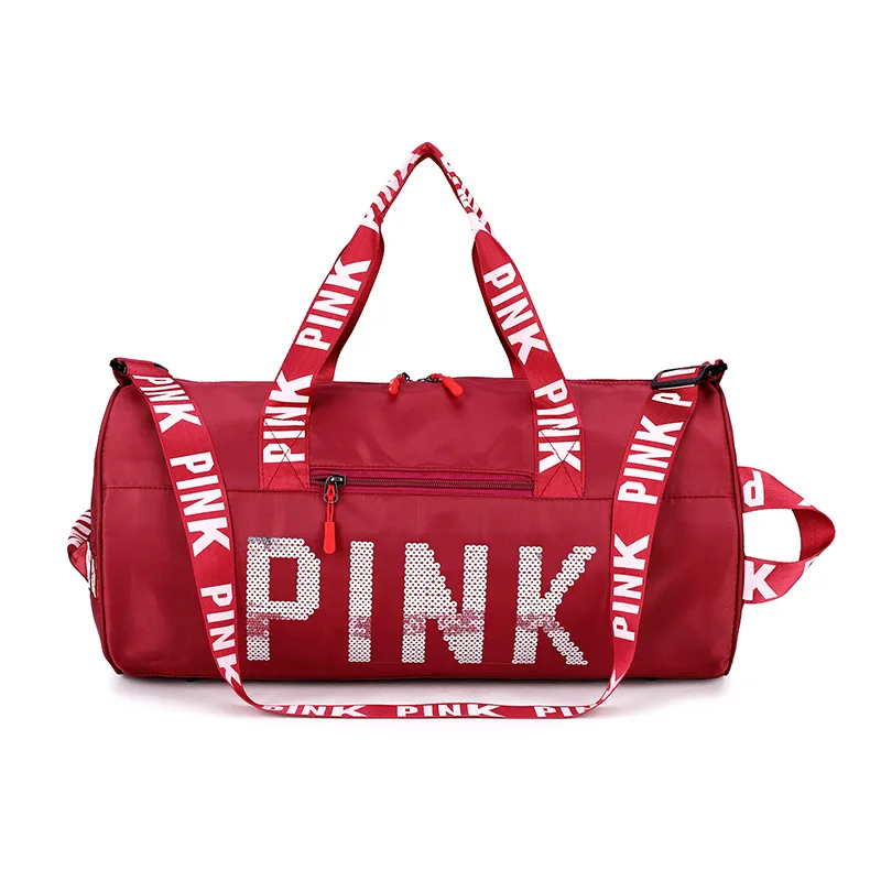 

custom fashion logo sport Lady backpacks waterproof Outdoor Pink Cross body travel duffel bag, As show