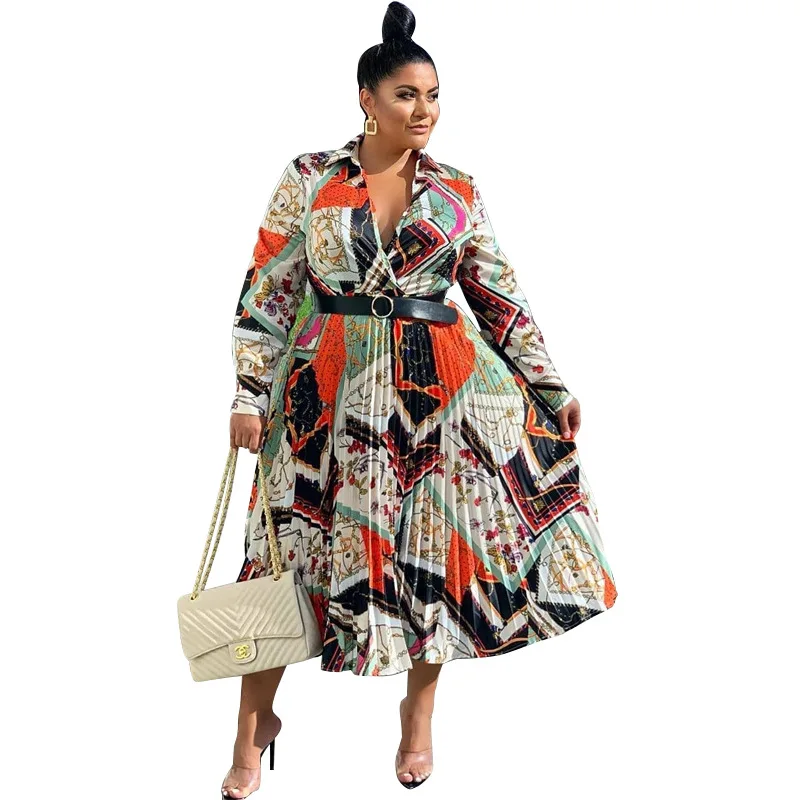 

Plus Size African Clothes Women Summer Maxi Dress Vintage Belt Print Long Sleeve Dresses Oversize Femme Vestidos 2021