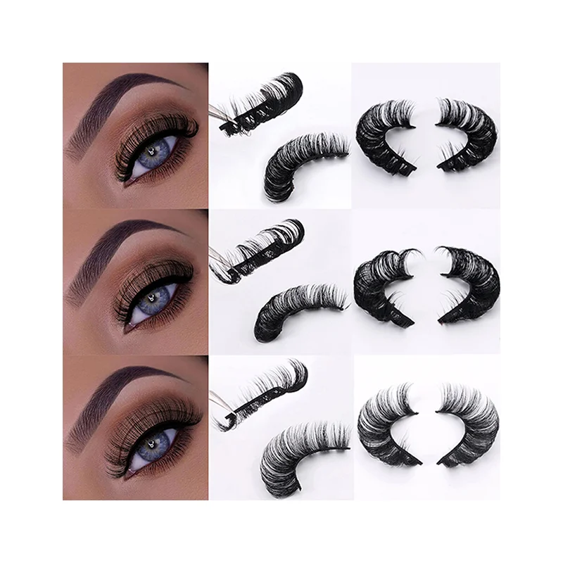 

2022 New Design 3D 5D Faux Mink Wispy Russian Volume Strip Lashes With Custom Case