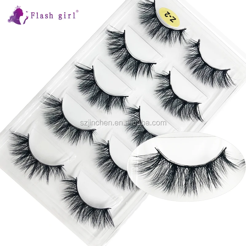 

Wholesale Z series 5pairs False EyeLashes 100% Handmade 5 Pairs 5D Natural Long mink Eyelashes with Transparent tray, Natural color