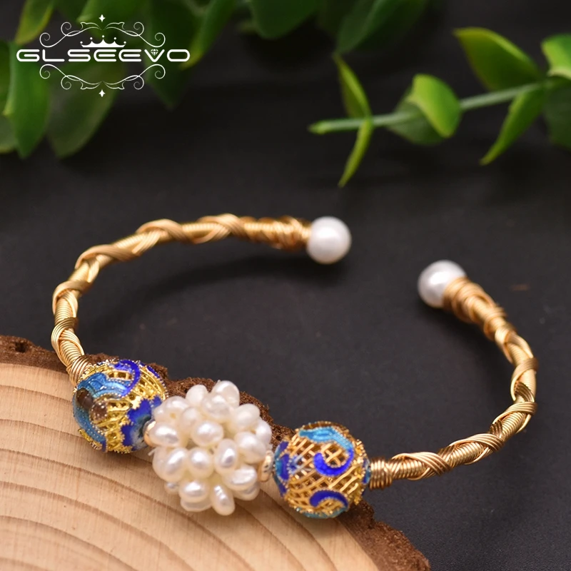 

Natural Pearl Cloisonne Globular Bracelet Woman Personalized Charm Handmade Bracelet Bangle Luxury Fine Jewelry