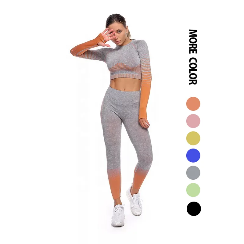 

2021 spring Long sleeve crop top legging new two piece 4XL sport workout plus size women sets