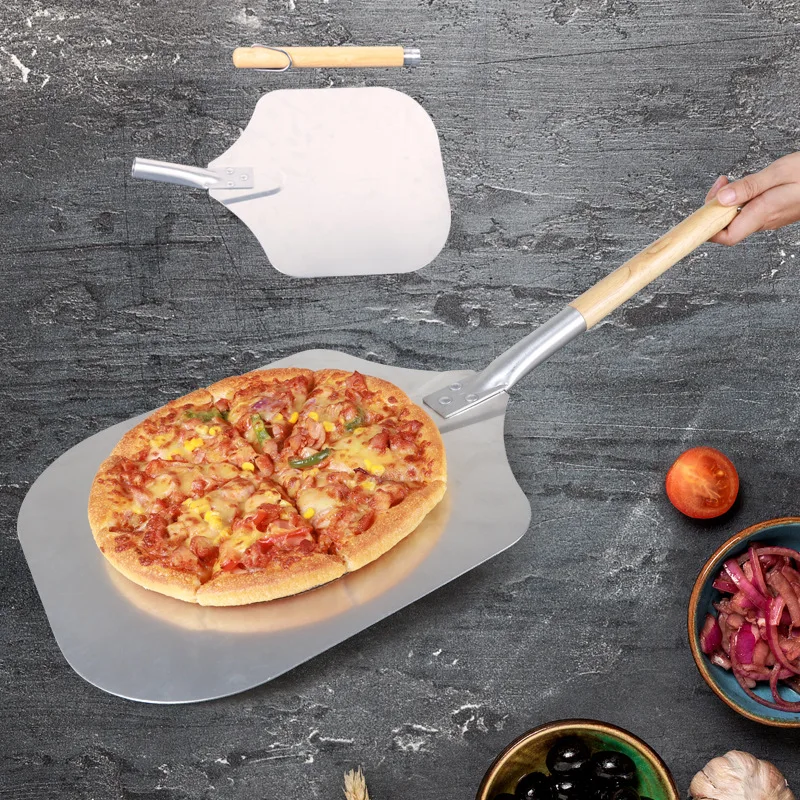 

Aluminum Pizza Peel Shovel with Wooden Handle Cake Shovel Baking Tools Cheese Cutter Peels Lifter Tool Pizza Shovel
