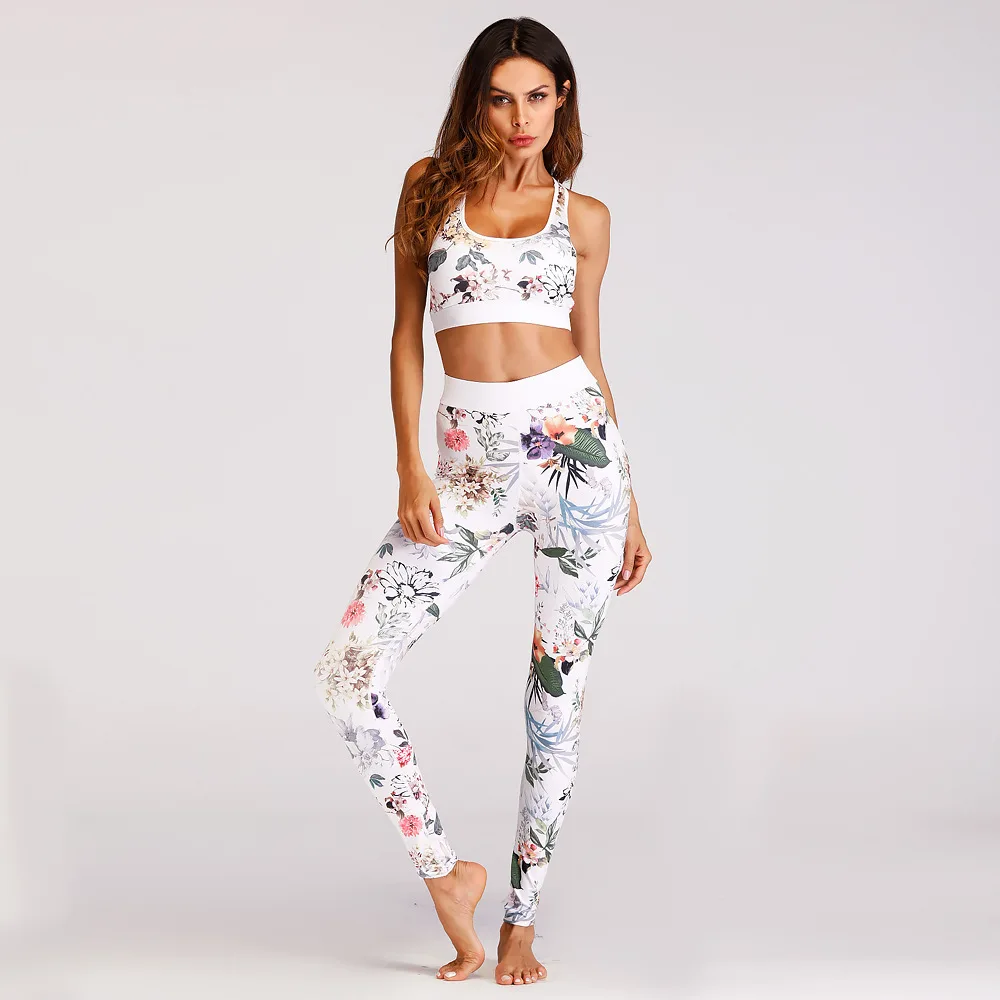 

2021 New Ink Printing Vest Fitness Pants Sports Yoga Suit For Women, Customized colors