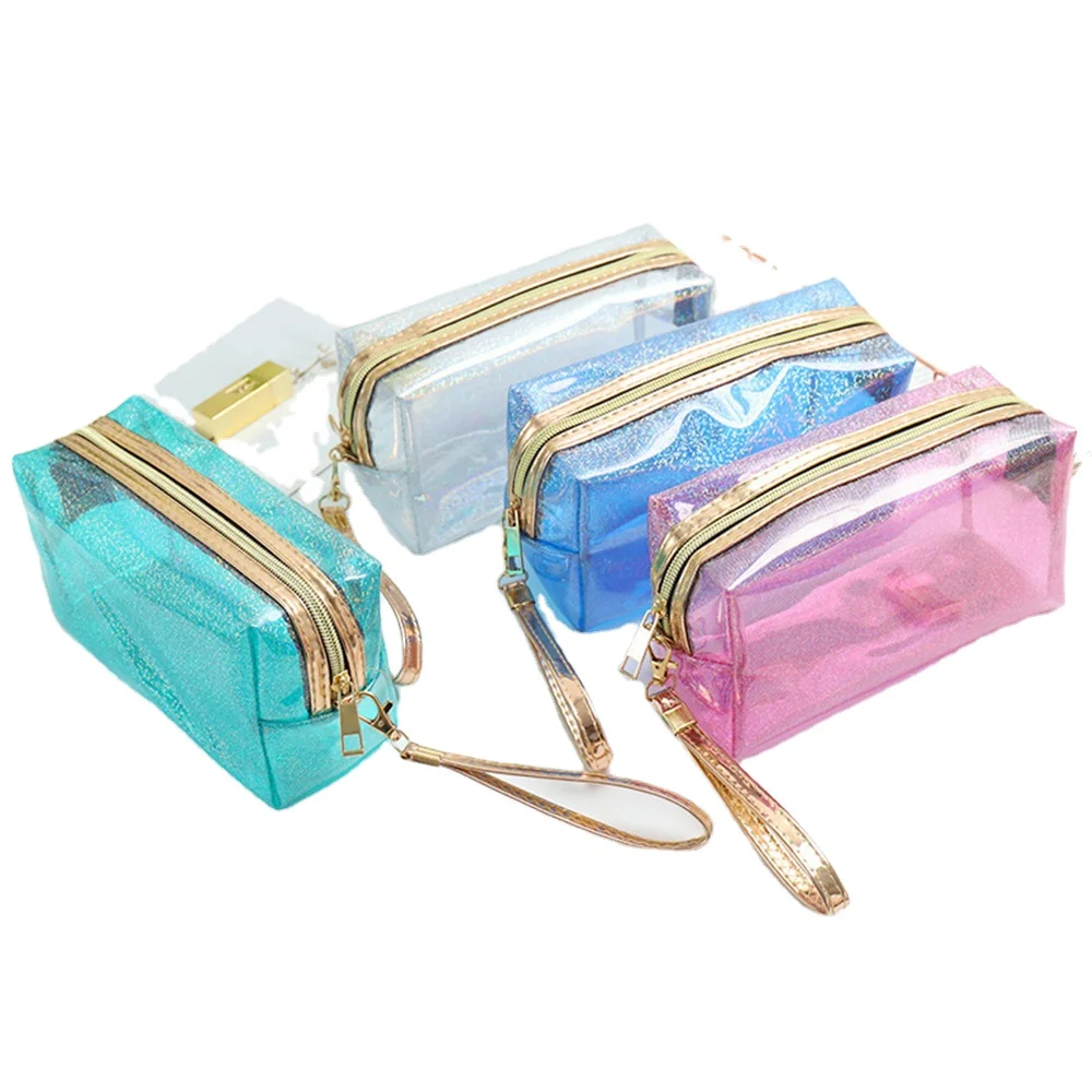 

Custom Logo High Quality Women Travel Wash Glitter Clear Pvc Pouch Makeup Bag With Zipper transparent makeup bag, Green/pink/blue/silver/purple/yellow/red/grey