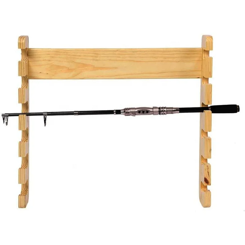 

Selco Wall Mount Fishing Rod Holder 6 Rods Wooden Fishing Rod Racks, Original woodern color