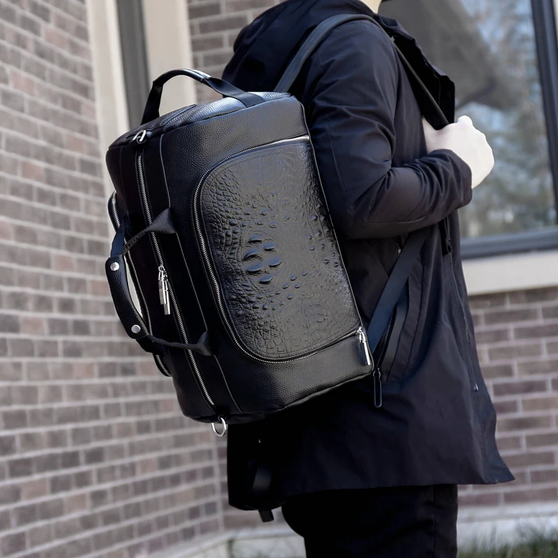 

2021 hot selling genuine leather backpack duffle bags drop shipping, Black