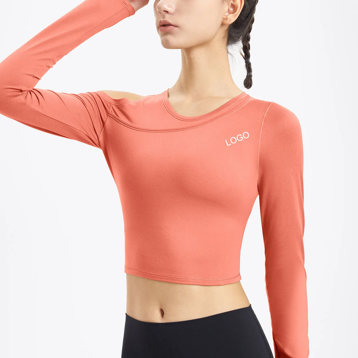 

Proper Price High Quality Slim Fit Off-The-Shoulder Ropa Deportiva De Mujer Long Sleeve Crop Yoga Tops Fitness Women's T-Shirts, Customized colors