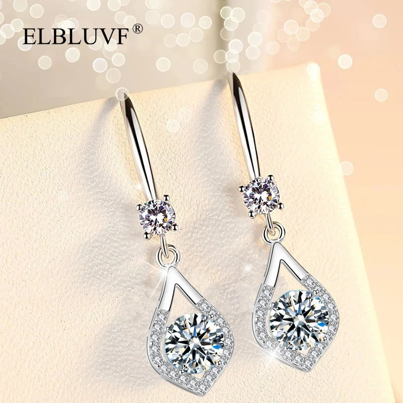 

ELBLUVF Free Shipping Cheap Wholesale White Copper Platinum Plated Water Droplet Zircon Earrings For Women, White/blue/pink