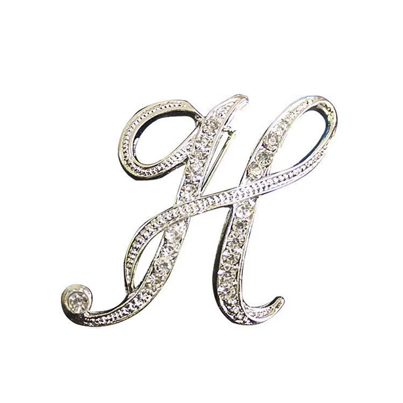 

Retro custom men's women's lapel pin brooches jewelry small capital letters brooch with crystal rhinestone badge clip brooch