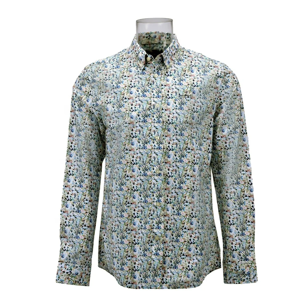 

High-End Men's 100%BCI Cotton Digital Print Mini Floral Long Sleeve Shirt For Men