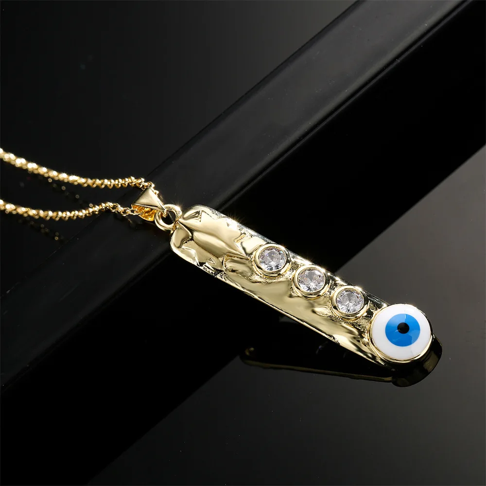 

Irregular Geometric Zircon Bar Evil Eyes Pendant Necklace Real Gold Plated Oil Drippping Devil's Eye Necklace