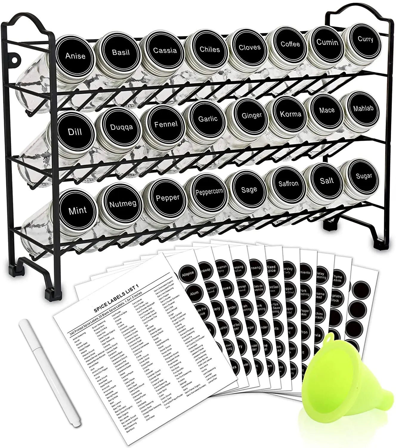 

Spice Jar Rack Set Kitchen Organizer with 24 Empty Round Spice Jars and Labels Countertop, Cabinet or Wall Mount Hot Selling