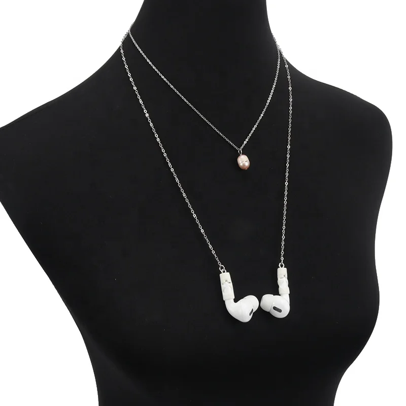 

Elegant Stainless Steel Wireless Headphones Chain Anti Lost Earphone holder lanyard Freshwater Pearl Charm Necklace for Earpods