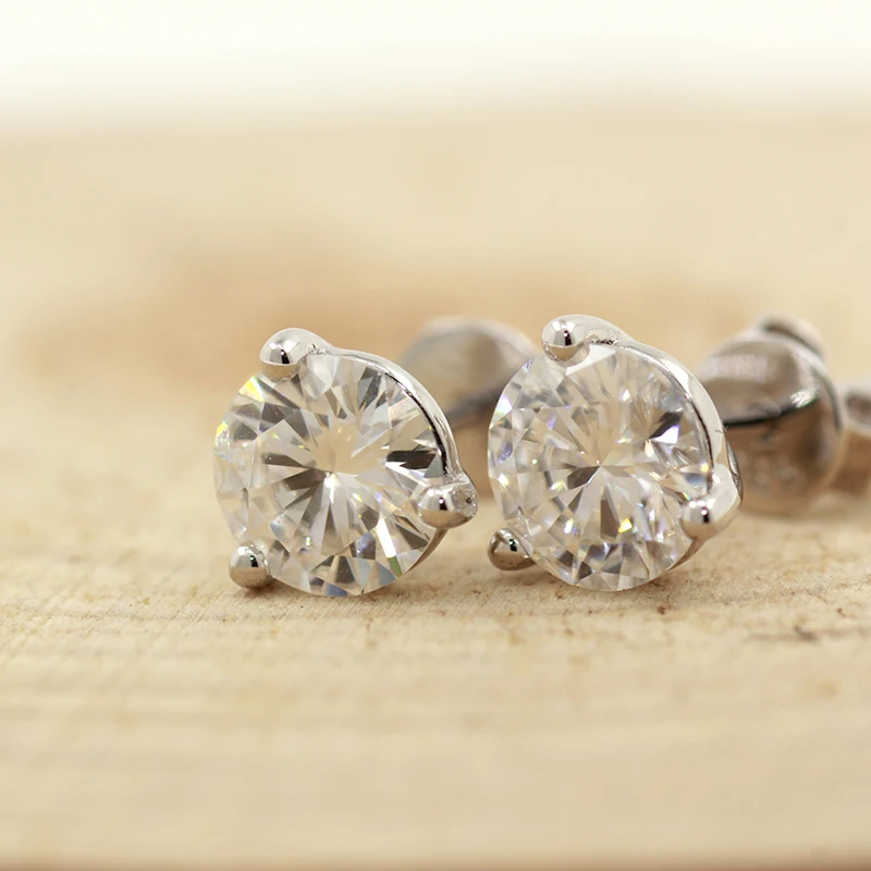 

Starsgem free shipping excellent cut round moissanite fine gold earring studs jewelry