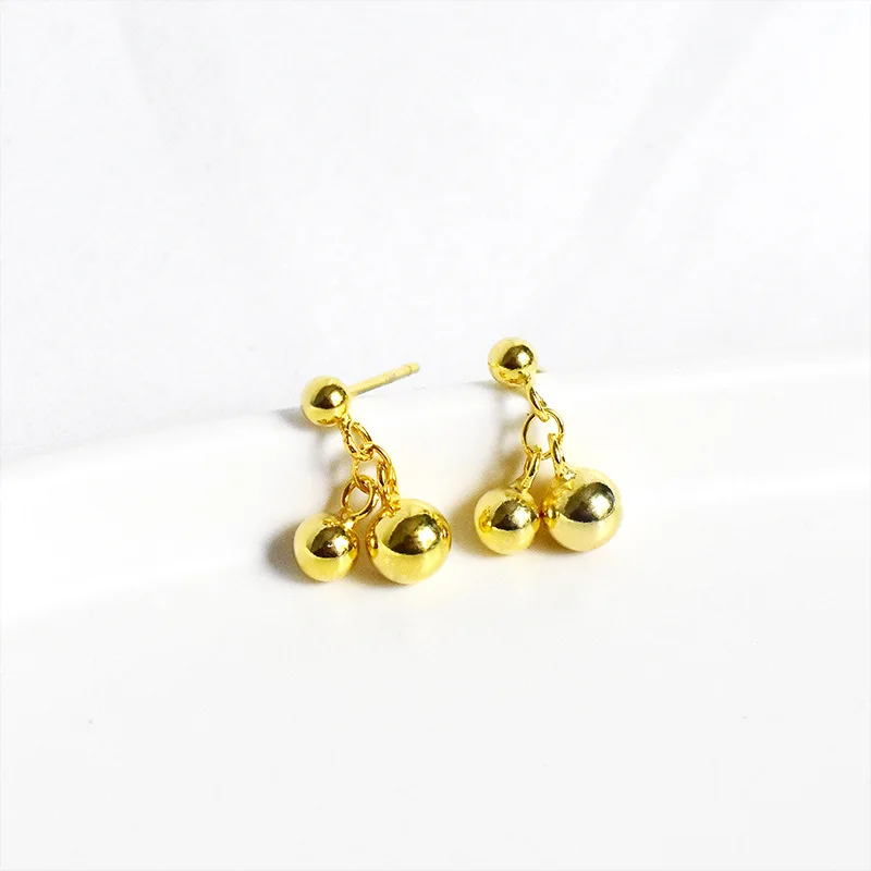 

Genuine Designer Brand Earrings Three Small Bead Wedding Earringsgold Plated Cherry Earrings, Picture