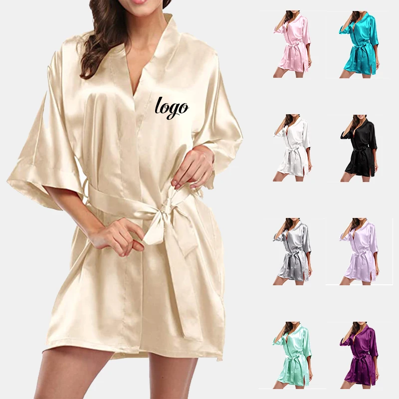 

2021 Women's Sleepwear Short Kimono Robe Luxury Silk Robe Bridemaid Wedding Party Sexy Satin Silk Robe Women
