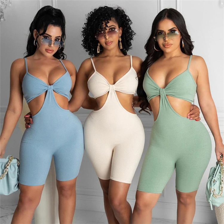 

Ladies Sexy Bodycon Rompers Hollow Out Spaghetti Strap Summer Women Short Jumpsuits, Picture