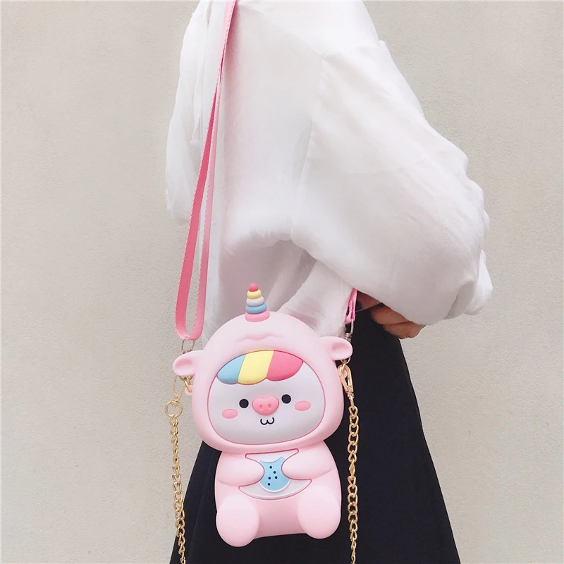 

New Fashion Women Soft Silicone Shoulder Bags Cute Cartoon Designer Bags Famous Brand Female Bags Zipper Large Capacity Handbags, Pink