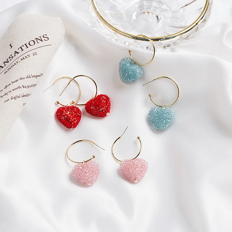 

fashion trendy red blue candy color crystal red heart earings