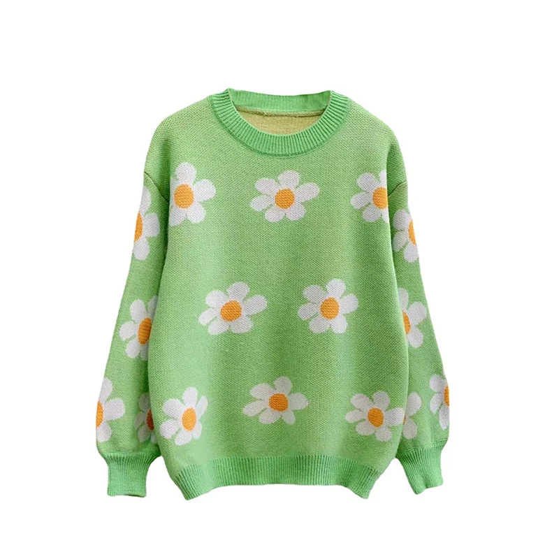 

knitting pullover women's sweaters autumn loose flower pattern women's blouses