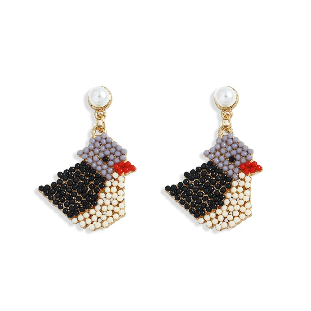 

20201 Korea New Cartoon Penguin Earrings Fashion Rice Beads Stitching Contrast Color Bird Earrings Childlike Earrings, Like picture