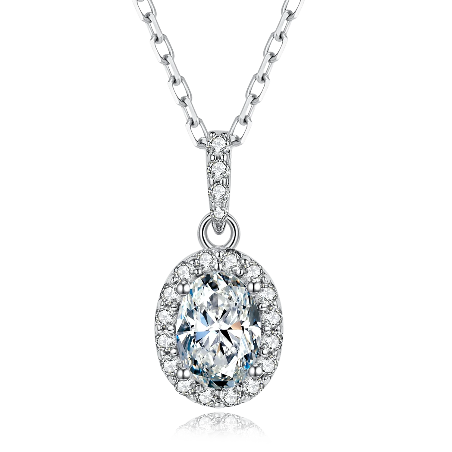 

Luxury Oval Cut 925 Silver Earring White Gold Plated Moissanite Diamond Pendant Necklace Jewelry Set