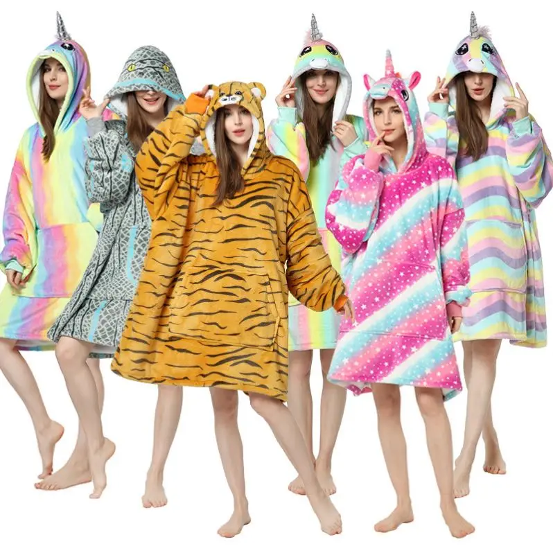 

MS Custom Printed lazy clothes outdoor function cold-proof clothes Autumn and Winter pullover hooded nightgown