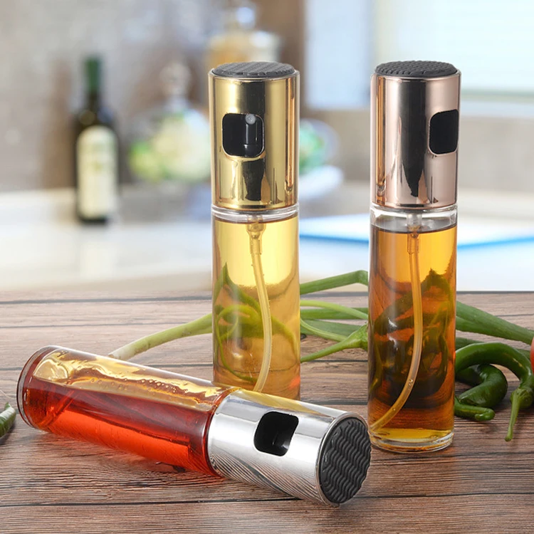 

Kitchen Utensils 100ml Portable Sauce Oil Spray Bottle Fine Mist Food Grade Clear Glass Baking Grilling Air Fryer Oil Sprayer, Silver, gold, rose gold